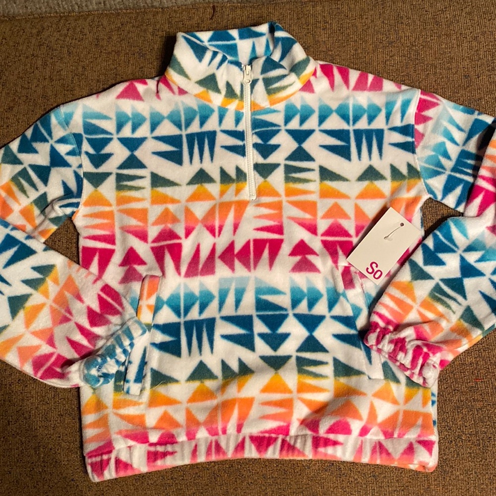 NWT Girls size 8, SO Multi Geo Polar Fleece Quarter-zip Pulover